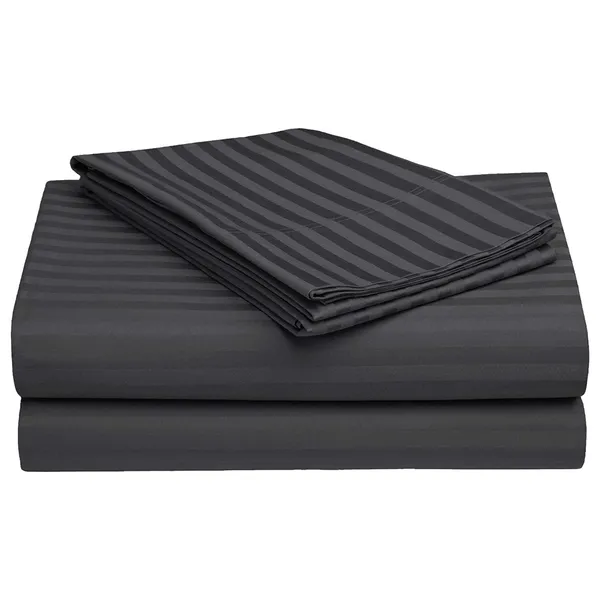 220TC_Elastic_Fitted_100%_Cotton_Feel_Stripes_Super_King_Size_Double_Bed_Bedsheet_with_2_Pillow_Cover_(78"x78"_Upto_12"_Mattress)_Darkgrey